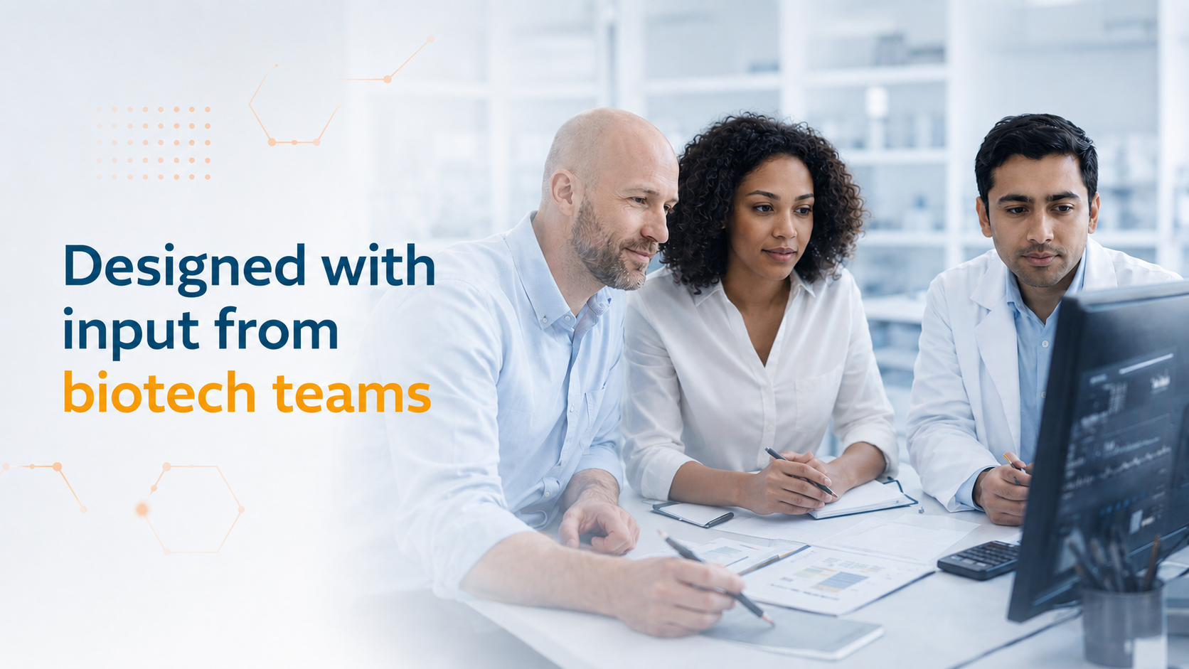 Biotech team collaborating on procurement